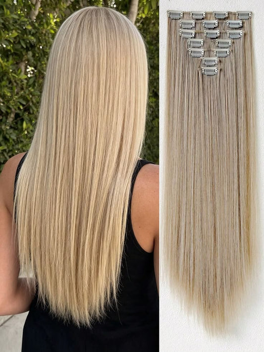 6 Piece 16 Clips 23inch Straight Wig Hair Extensions For Women